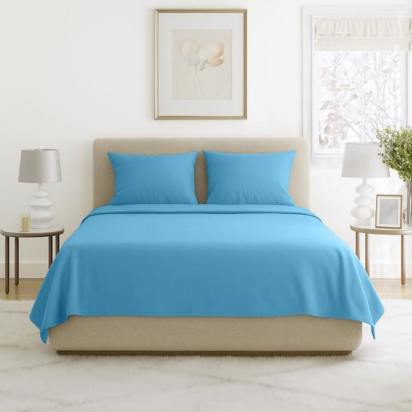 Lavish Home 4-Piece Blue Solid 75 Thread Count Polyester Queen Sheet Set