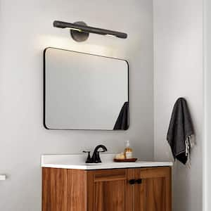 19 in. 2-Light Black Vanity Light, Mirror Wall Light with Solid Brass and Rotatable Knurled Lampshade (Bulbs Included)