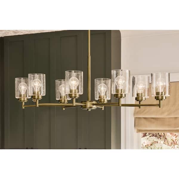 KICHLER Winslow 8-Light Natural Brass Contemporary Shaded Oval Chandelier for Dining Room