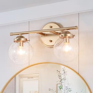 Getsu 2-Light Gold Bathroom Vanity Wall Sconce with Seeded Glass Globe Shades