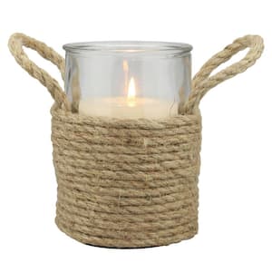 6 in. Natural Rope Wrapped Pillar Candle Holder with Handles
