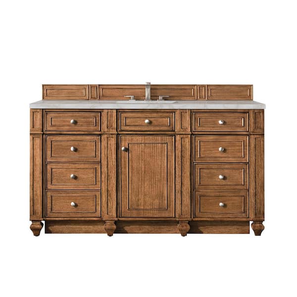 James Martin Vanities Bristol 60.0 in. W x 23.5 in. D x 34.0 in. H Single Bathroom Vanity in Saddle Brown with Victorian Silver Quartz Top