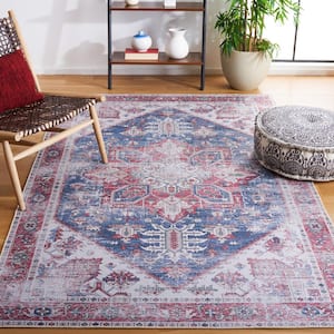 Tuscon Navy/Red 6 ft. x 9 ft. Machine Washable Border Distressed Area Rug