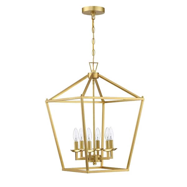 BOEKA ARCTURUS 6-Light Chandelier Golden Finish Chandelier with Steel Cage Shade, 6*E12