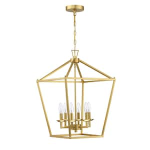 6-Light Chandelier Golden Finish Chandelier with Steel Cage Shade, 6*E12