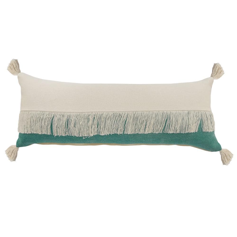 Festival Fringe Emerald Green/Off-White Color Block Soft Poly-Fill 14 in. x