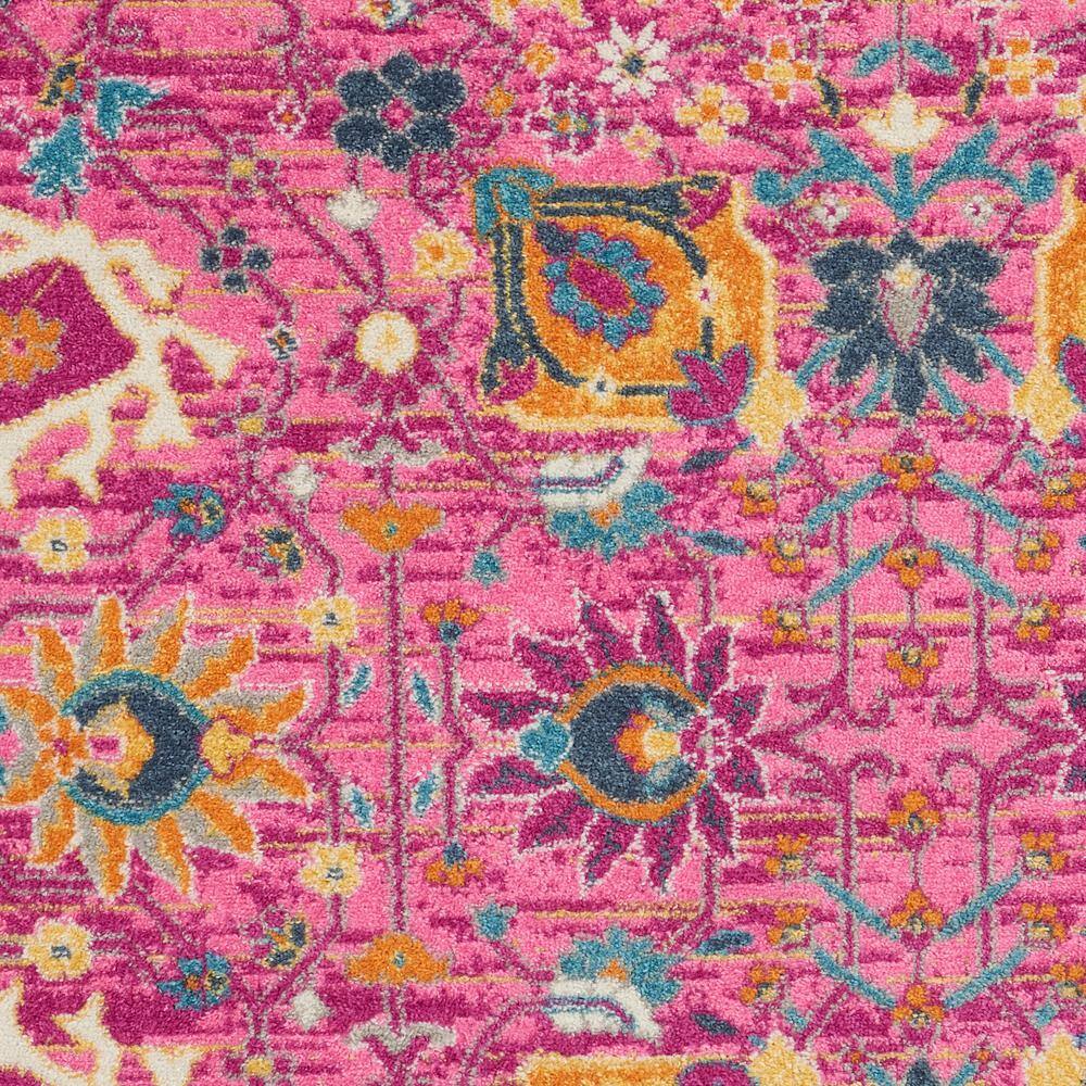 Fuchsia Floral Geometric Synthetic Runner Rug 1'10" x 6'