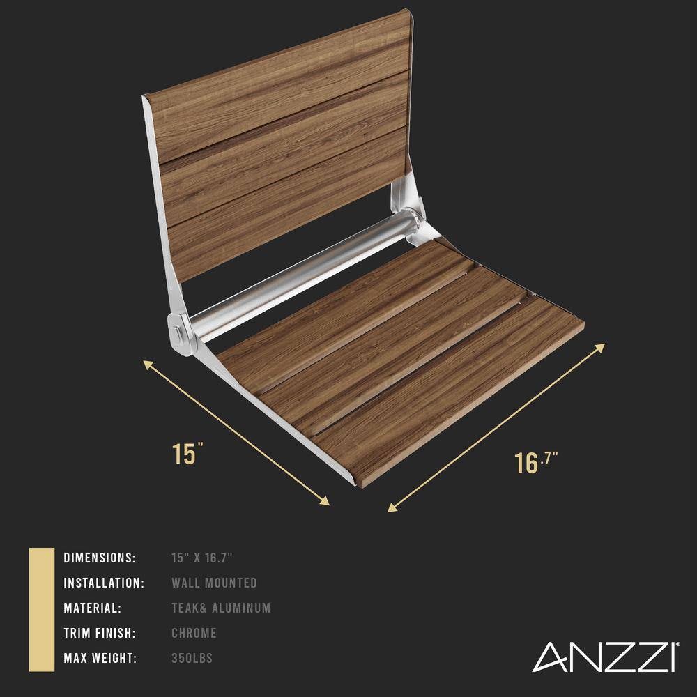 Teak and Chrome Wall Mounted Folding Shower Seat