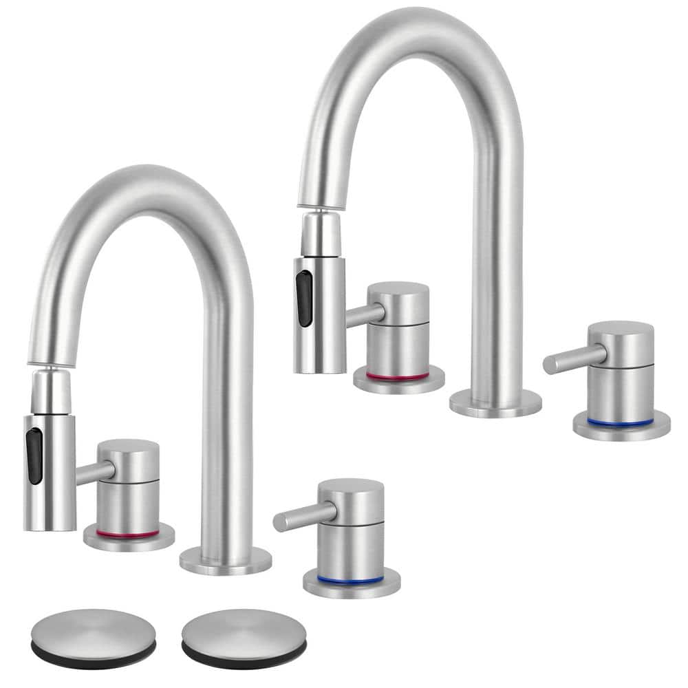 Double Handles 8 in. Widespread Bathroom Sink Faucet 3-Hole with Pull Out S
