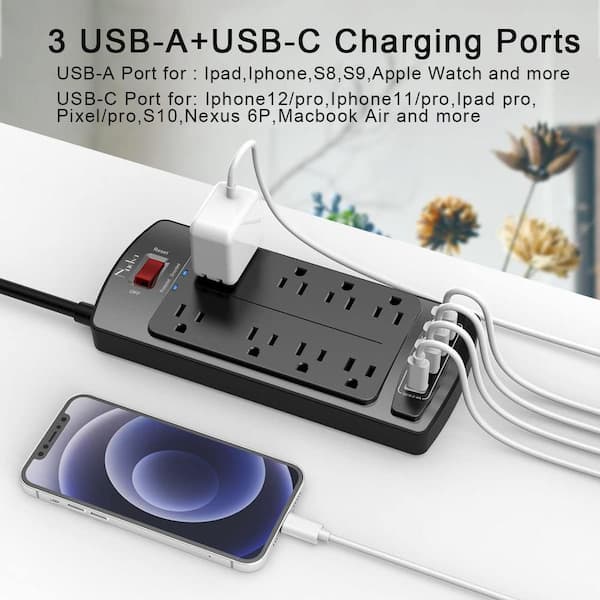 Belkin USB Power Strip Surge Protector - 12 AC Multiple Outlets & 2 USB  Ports - 6 ft Long Flat Plug Extension Cord for Home, Office, Travel,  Computer
