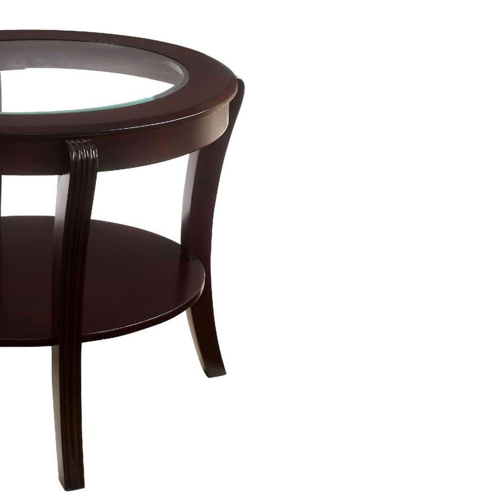 Espresso Round Wood and Glass End Table