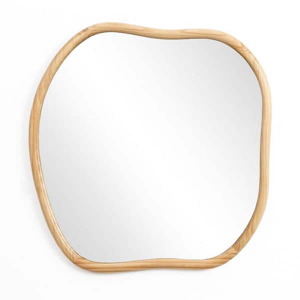 Natural 27.36 in. W x 29.96 in. H Pine Wood Frame Square Irregular Accent and Vanity Wall Mirror