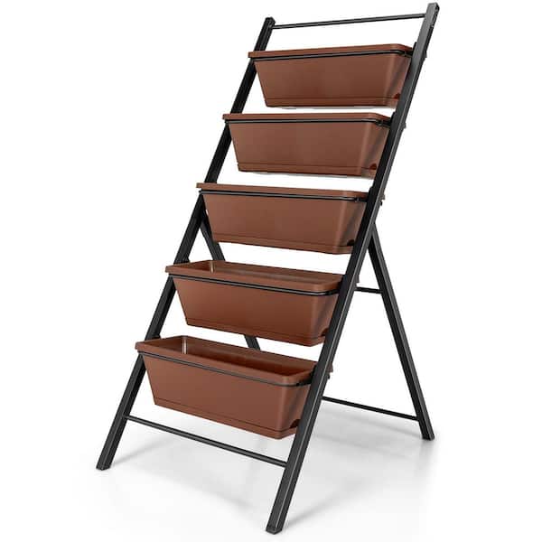 ANGELES HOME 22.5 in. Brown 5-tier Plastic Vertical Garden Planter Box Elevated Raised Bed with 5 Container