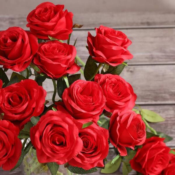 19.6 in. Red Indoor Artificial Rose Flower(Set of 10) Z01MSRLY4V