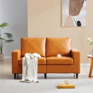 33 in. Brown Faux Leather 2-Seater Loveseat