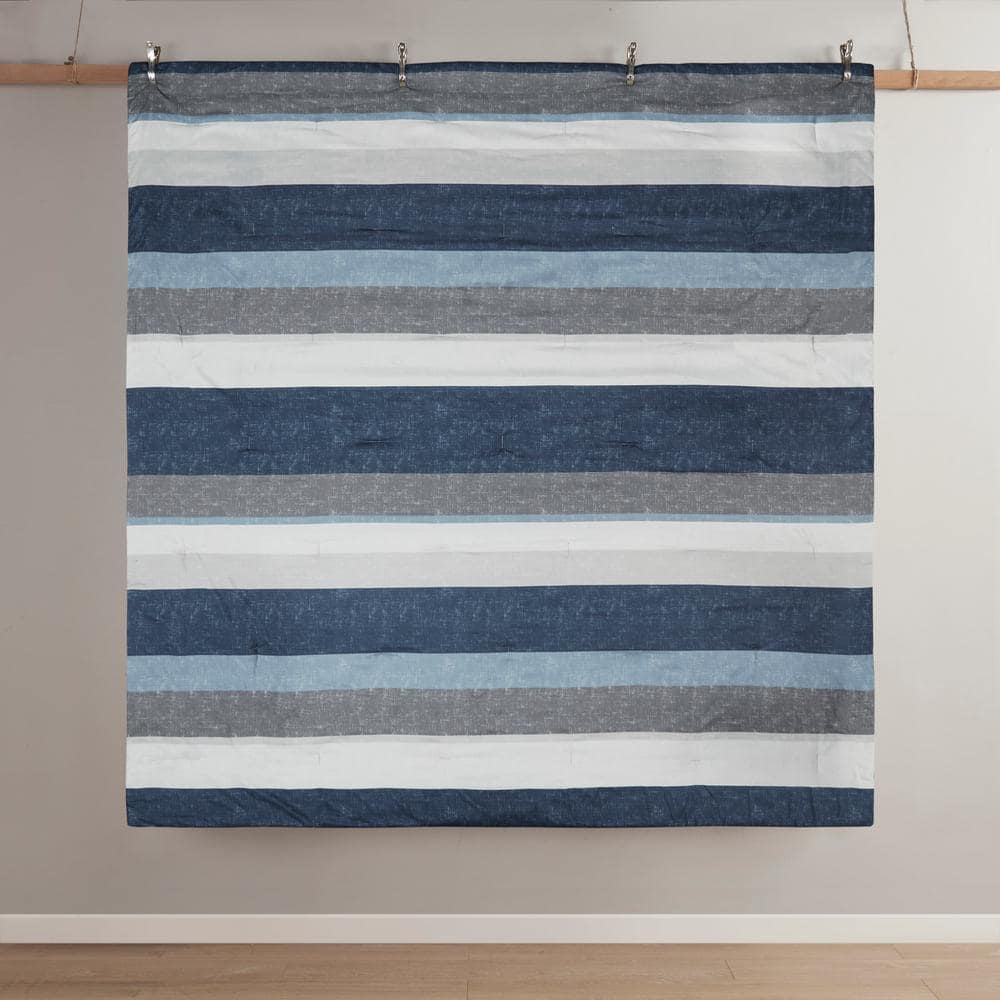 Full Size Blue and Gray Microfiber 7-Piece Bed in a Bag Set
