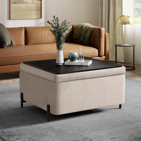 Lifestyle Solutions Knoxville Taupe Velvet Large Storage Ottoman
