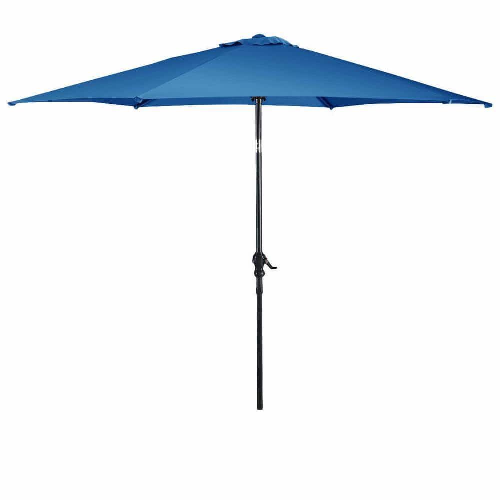 10 ft. Steel 6 Ribs Market Tilt Patio Umbrella in Blue with Crank