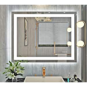 36 in. W x 28 in. H Small Rectangular Frameless LED Light Dimmable Anti-Fog wall mount Bathroom Vanity Mirror