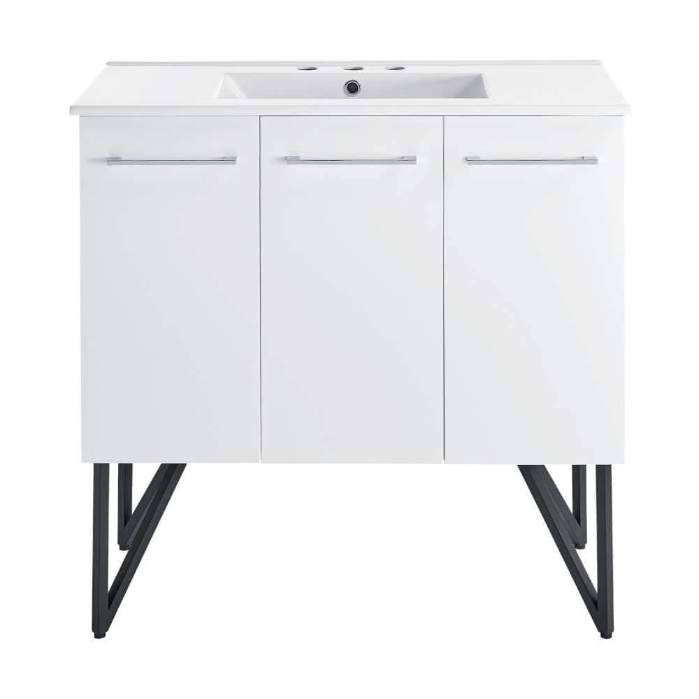 Swiss Madison Annecy 36 in. Bathroom Vanity in White with White, 3-Hole ...