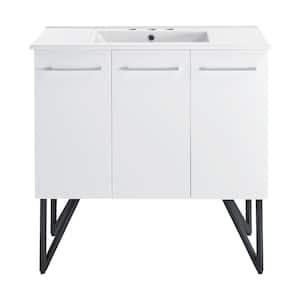 Annecy 36 in. Bathroom Vanity in White with White, 3-Hole Ceramic Sink Top