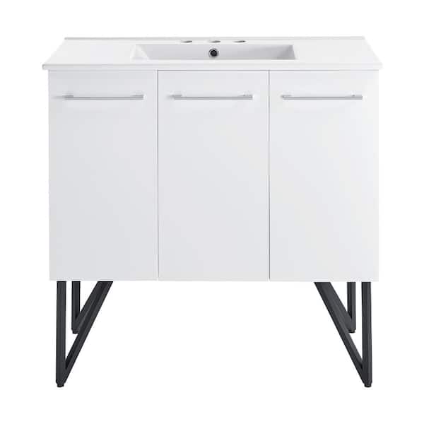 Swiss Madison Annecy 36 in. Bathroom Vanity in White with White, 3-Hole Ceramic Sink Top