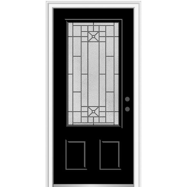 MMI DOOR 36 in. x 80 in. Courtyard Left-Hand 3/4 Lite Decorative Painted Fiberglass Smooth Prehung Front Door, 4-9/16 in. Frame