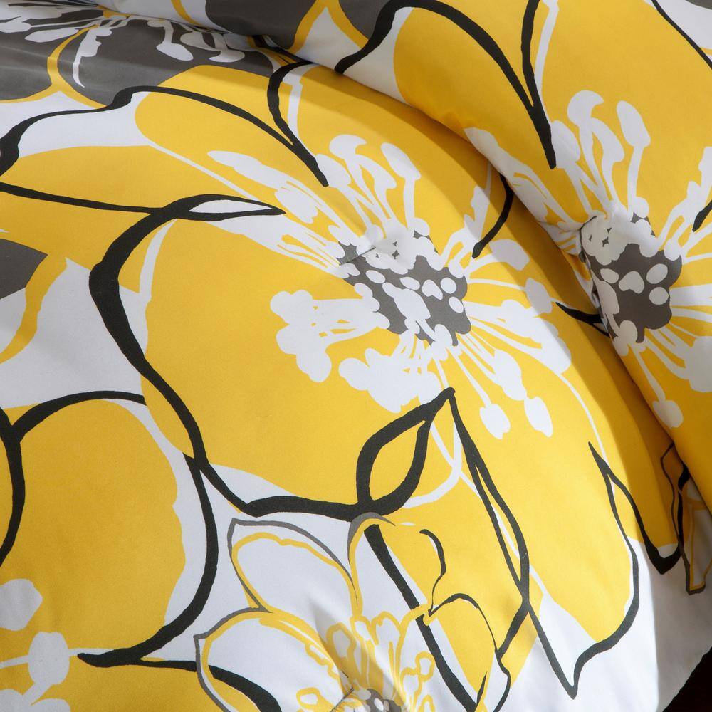 King Yellow and Grey Microfiber Floral Comforter Set