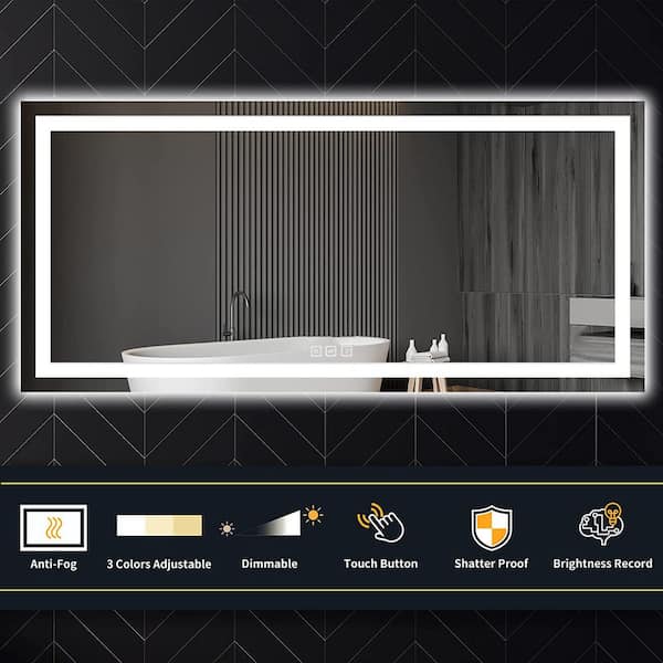 Apex 55 W x 30 H LED Bathroom Light Mirror,Anti Fog,Dimmable,Dual  Lighting Mode,Tempered Glass