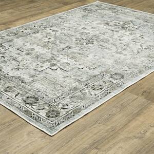 Galleria Gray/Blue 4 ft. x 6 ft. Oriental Distressed Medallion Polyester Indoor Area Rug
