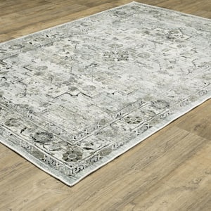 Galleria Gray/Blue 8 ft. x 11 ft. Oriental Distressed Medallion Polyester Indoor Area Rug