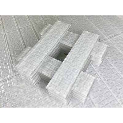 Modern Design Textured Snow White 2 in. x 8 in. x 5 mm. Glossy Glass Subway Wall Tile (11 Sq. Ft./Case)