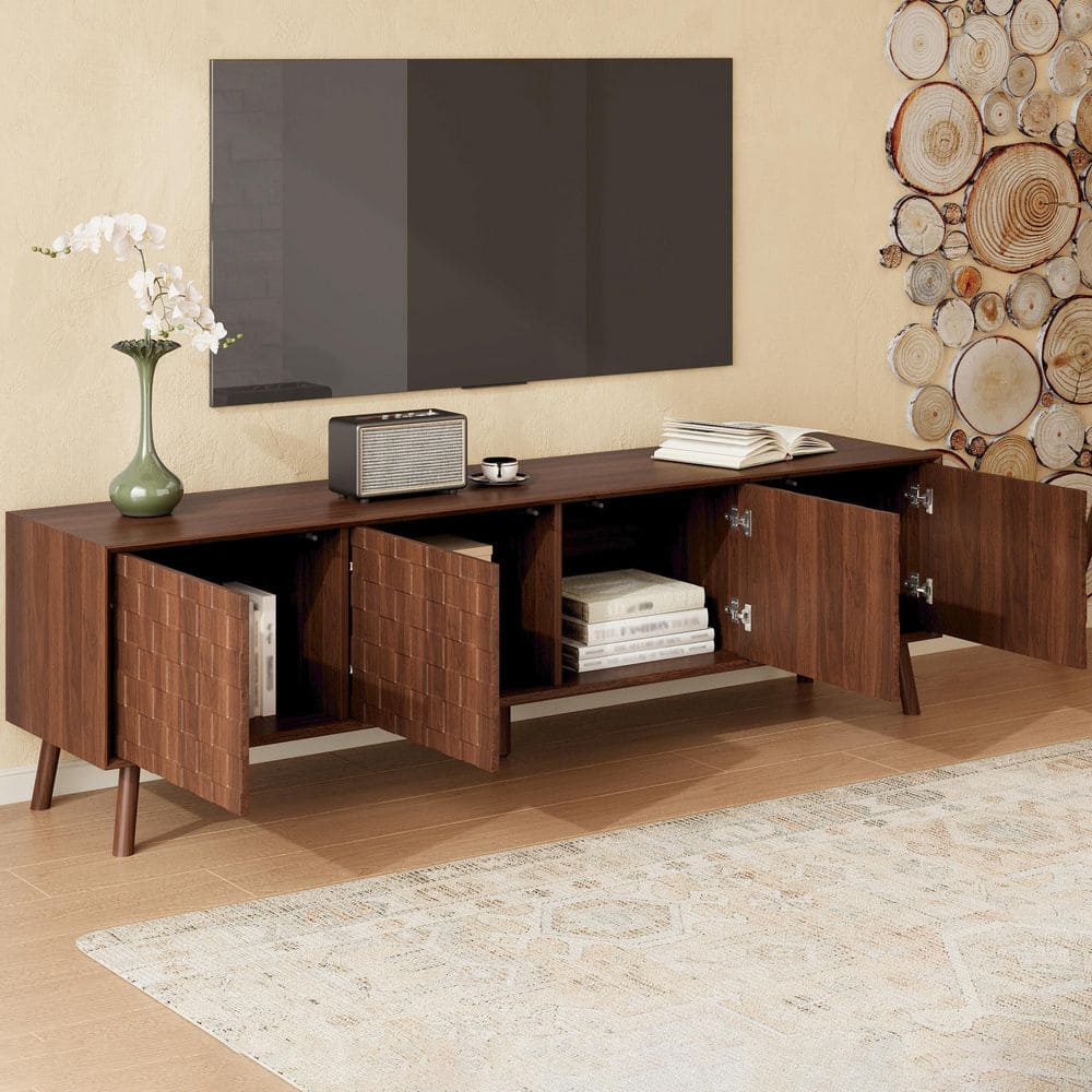 Perdita Modern Walnut TV Stand Fits TVs up to 80 in. with Square Pattern Doors and Cable Holes price history on PriceWatchPro
