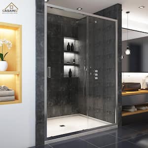 60 in. W x 72 in. H Framed Single Sliding Shower Door in Brushed Nickel with Clear Shower Glass