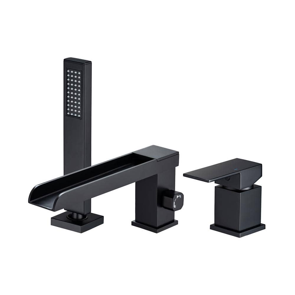 8011 Single-Handle Tub Deck Mount Roman Tub Faucet with Hand Shower in Matte Black -  RAINLEX, RX8011H