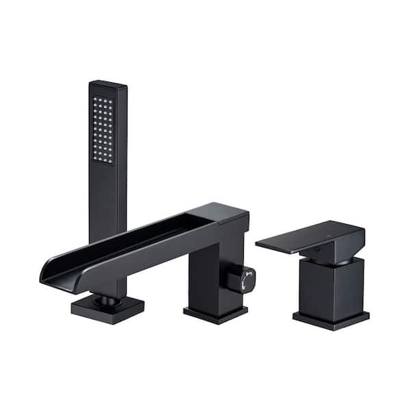 RAINLEX 8011 Single-Handle Tub Deck Mount Roman Tub Faucet with Hand Shower in Matte Black