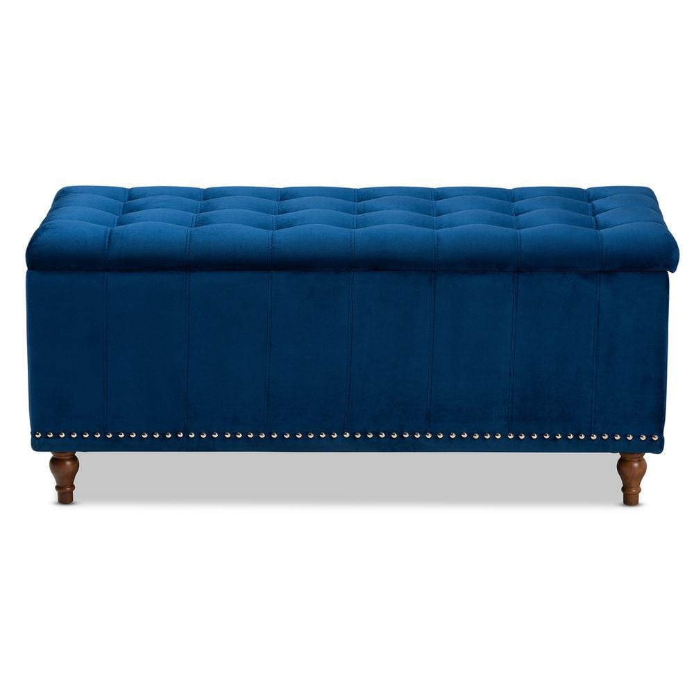 Elegant Navy Blue Velvet 42" Tufted Storage Ottoman Bench