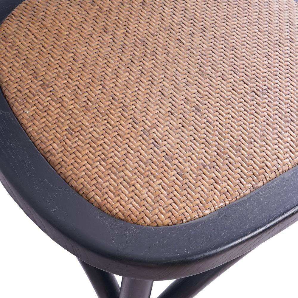Matte Black Wood and Cane Low Back Side Chair Set