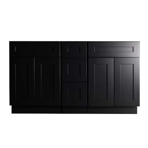 Shaker 60 in. W x 34.5 in. H x 21 in. D Bath Vanity Cabinet without Top with 3 Drawers in Charcoal Black Assembled