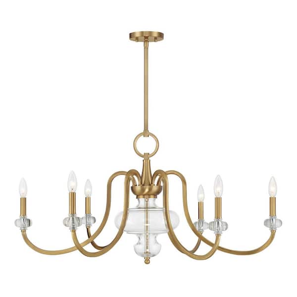Bergdorf 39 in. W x 19 in. H 6-Light Warm Brass Traditional Chandelier with Glass Accents and No Bulbs Included