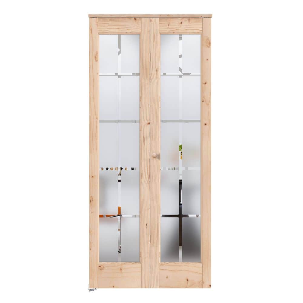 36 in. x 80 in. 1-Pack Full-Lite Frosted Glass Unfinished Spruce Solid Core Wood Interior Bi-fold Door with Hardware Kit price history on PriceWatchPro