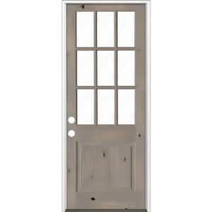 36 in. x 96 in. Knotty Alder 2-Panel Right-Hand/Inswing Clear Glass gray Stain Wood Prehung Front Door