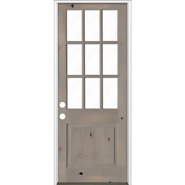 36 in. x 96 in. Knotty Alder 2-Panel Right-Hand/Inswing Clear Glass gray Stain Wood Prehung Front Door