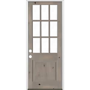 42 in. x 96 in. Knotty Alder 2 Panel Right-Hand/Inswing Clear Glass Grey Stain Wood Prehung Front Door