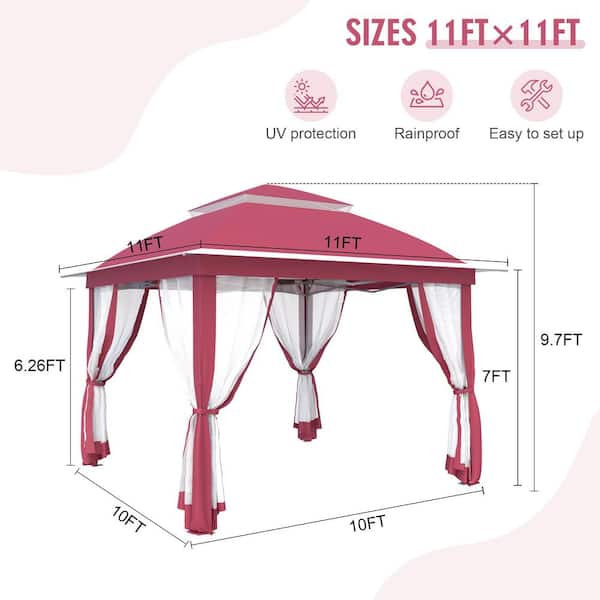 11 ft. x 11 ft. Pop-Up Steel Gazebo with Vented Double Roof, Mosquito Netting, and Carry Bag