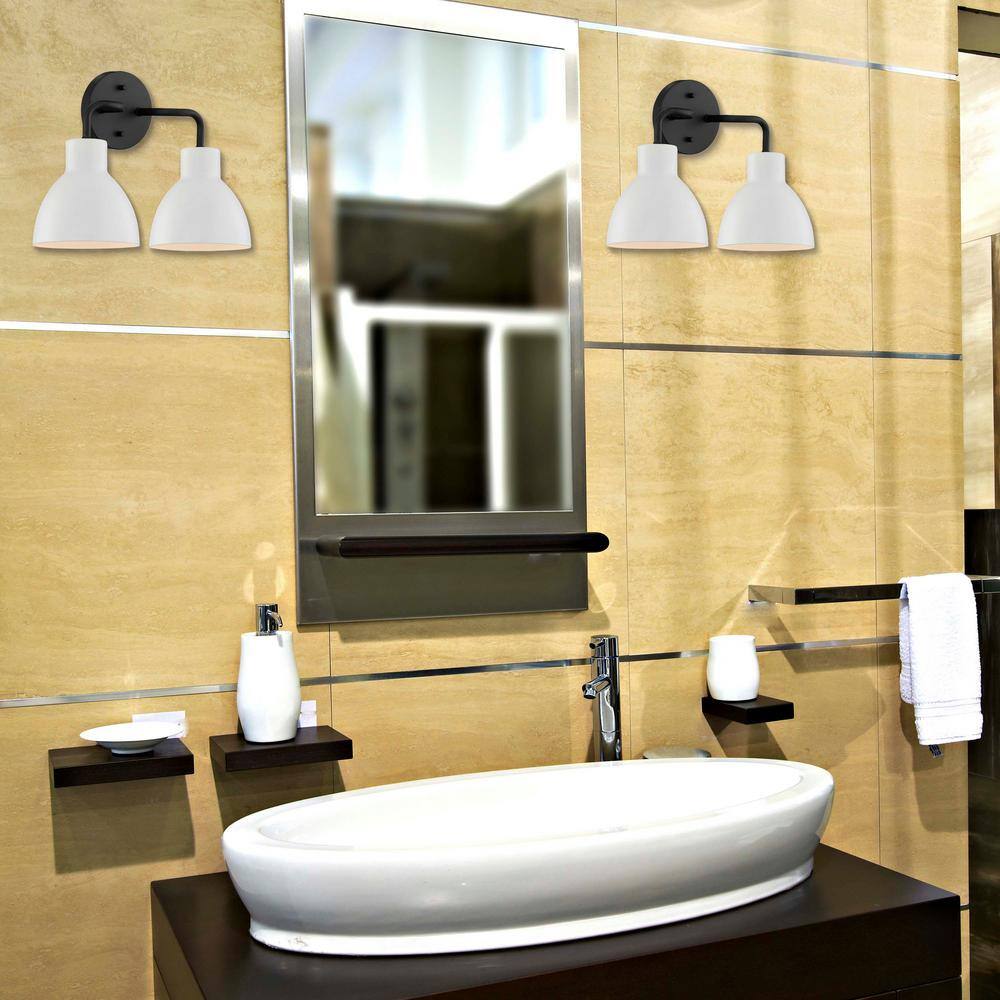 Sloan Matte Black and White Bell Vanity Light, 2-Light Direct Wire