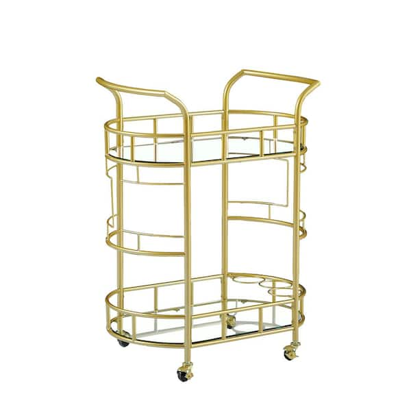 FUNKOL Golden Bar Food Cart Top Glass with Metal Frame Kitchen Cart ...