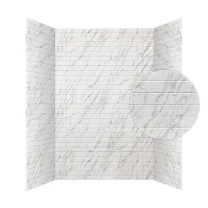 Subway Tile 60 in. W x 96 in. H x 42 in. D 3-piece Glue-Up PVC Tub Surrounds Wall Panels in Marble
