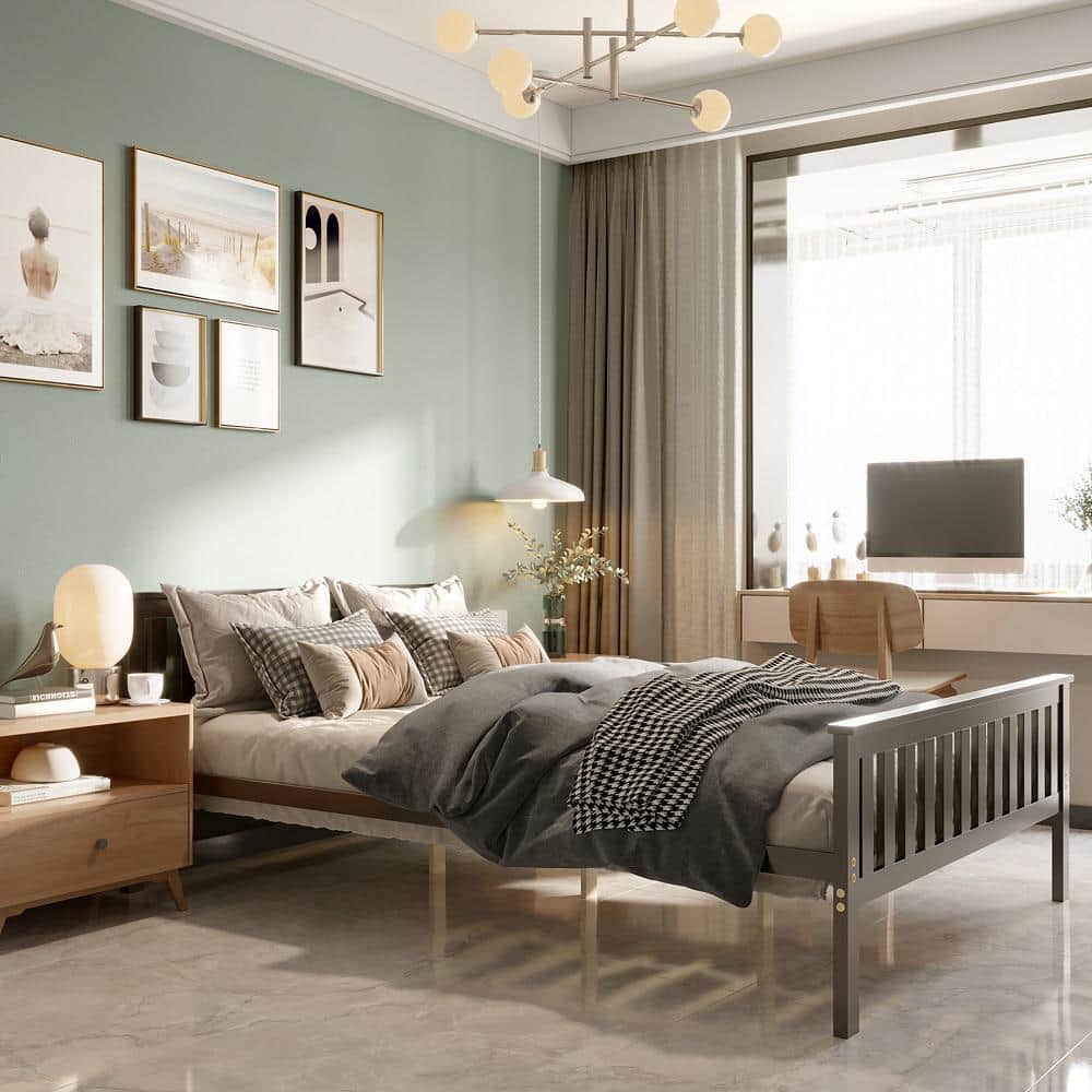 Espresso Full Double Wood Platform Bed with Sturdy Slats