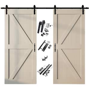 60 in. x 84 in. K-Frame Tinsmith Gray Double Pine Wood Interior Sliding Barn Door with Hardware Kit, Non-Bypass